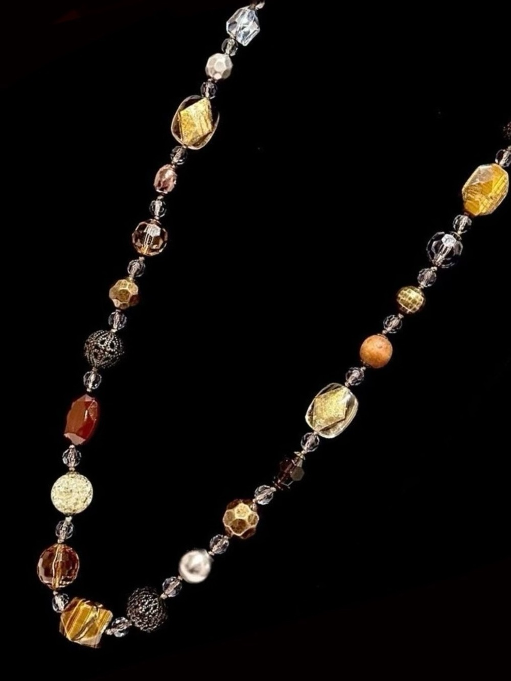 PREMIER Rich Warm Tones Semiprecious Beaded 32” Long Versatile Necklace​ NEW